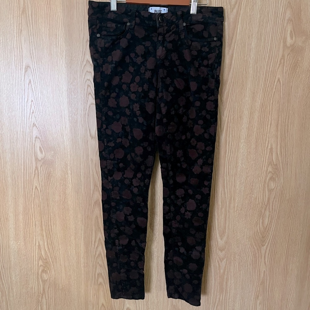 PAIGE Corduroy Vertugo Ultra Skinny Black Rose Floral Jeans - Picture 4 of 5